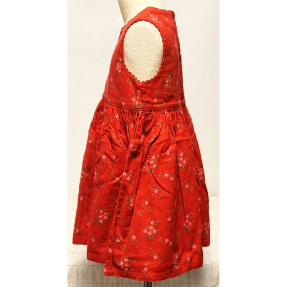 NWT VTG 1998 Baby Gap Dress 3xl 33-36 Red Floral Ric Rac 100% Cotton 2 Pockets - Picture 4 of 6
